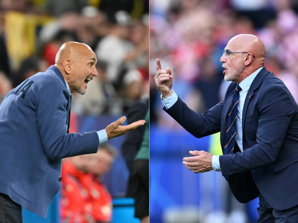 This combination of pictures created on June 17, 2024 shows Italy’s head coach Luciano Spalletti and Spain’s head coach Luis de La Fuente. Spain will face Italy at the Arena AufSchalke in Gelsenkirchen on Jun. 20, 2024. (AFP)