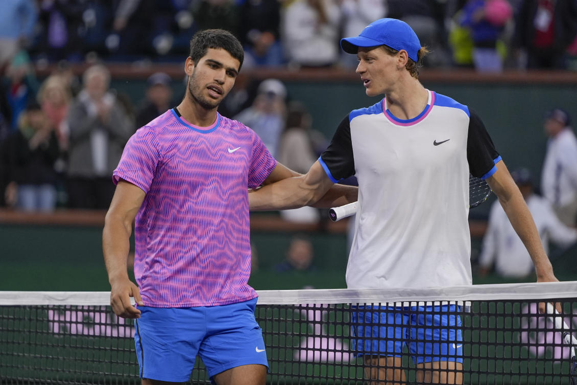 Spain’s Carlos Alcaraz is the defending champion and Italy’s Jannik Sinner is the top-seeded man at Wimbledon, where play begins on July 1.(AP/File)