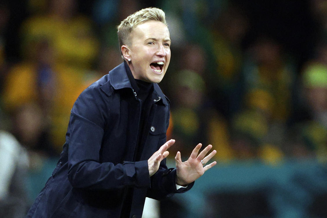 Canada’s head coach Bev Priestman gestures during the Women’s World Cup Group B match against Australia in Melbourne on July 31, 2023. (AP/File)