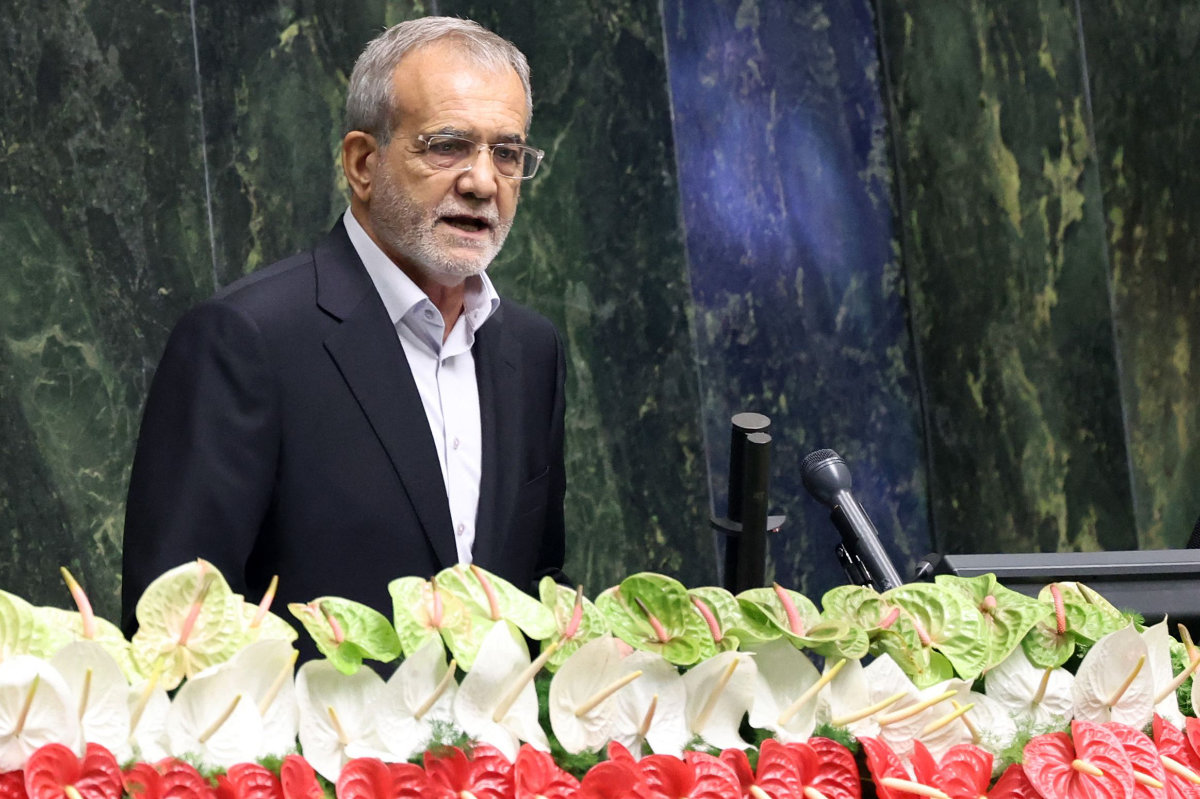 Iran's President Masoud Pezeshkian addresses the parliament in Tehran after he was sworn in on July 30, 2024. (AFP)