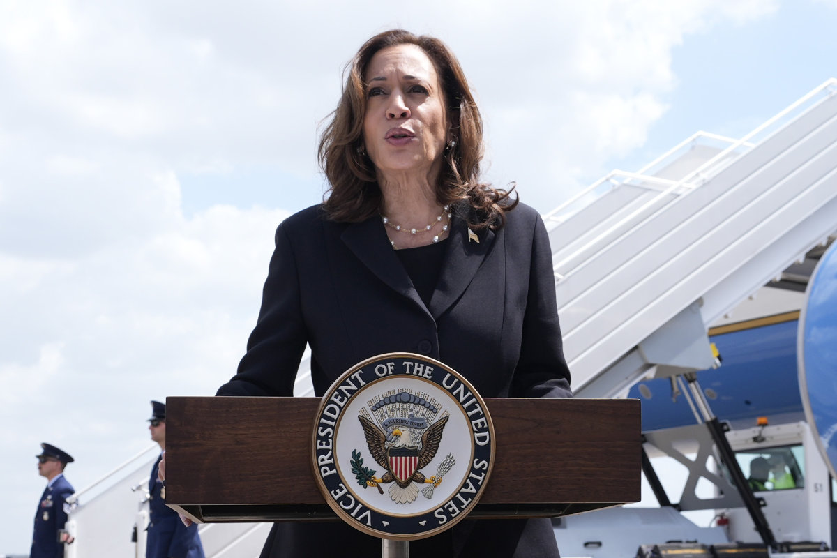 Vice President Kamala Harris speaks at George Bush Intercontinental Airport in Houston on Aug. 1, 2024. (AP)