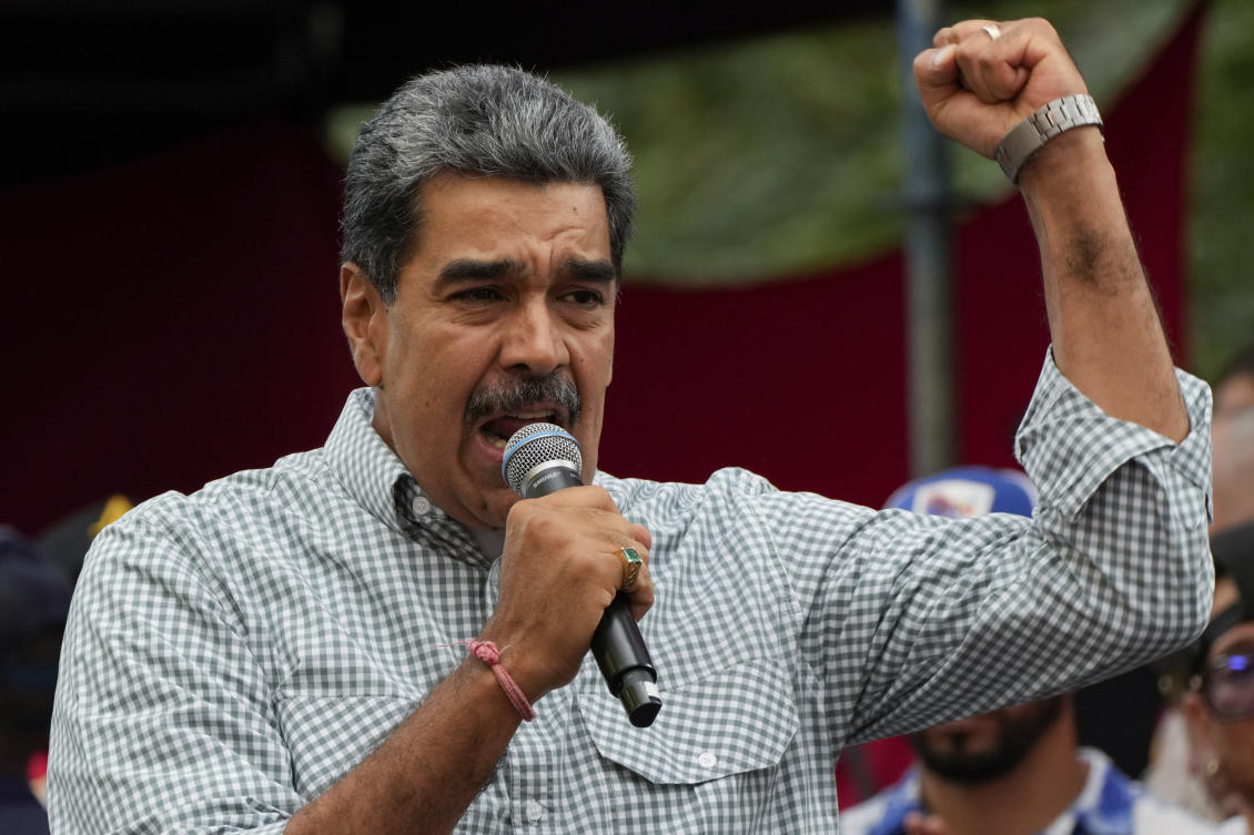 Venezuela's President Nicolas Maduro addresses government loyalists gathered at the presidential palace in support of his reelection one month after the presidential vote, in Caracas, Venezuela, Aug. 28, 2024. (File/AP)