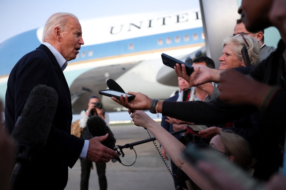 President Joe Biden speaking to journalists in Maryland. (Reuters)