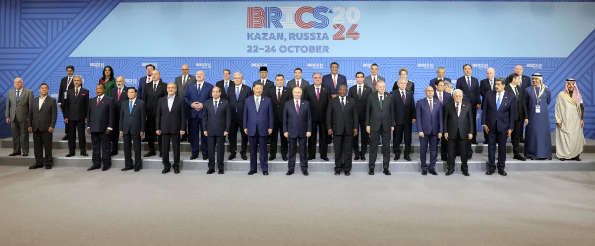 Participants in the BRICS Summit in Kazan, Russia, pose for a family picture on Oct. 24, 2024. (AFP/File)