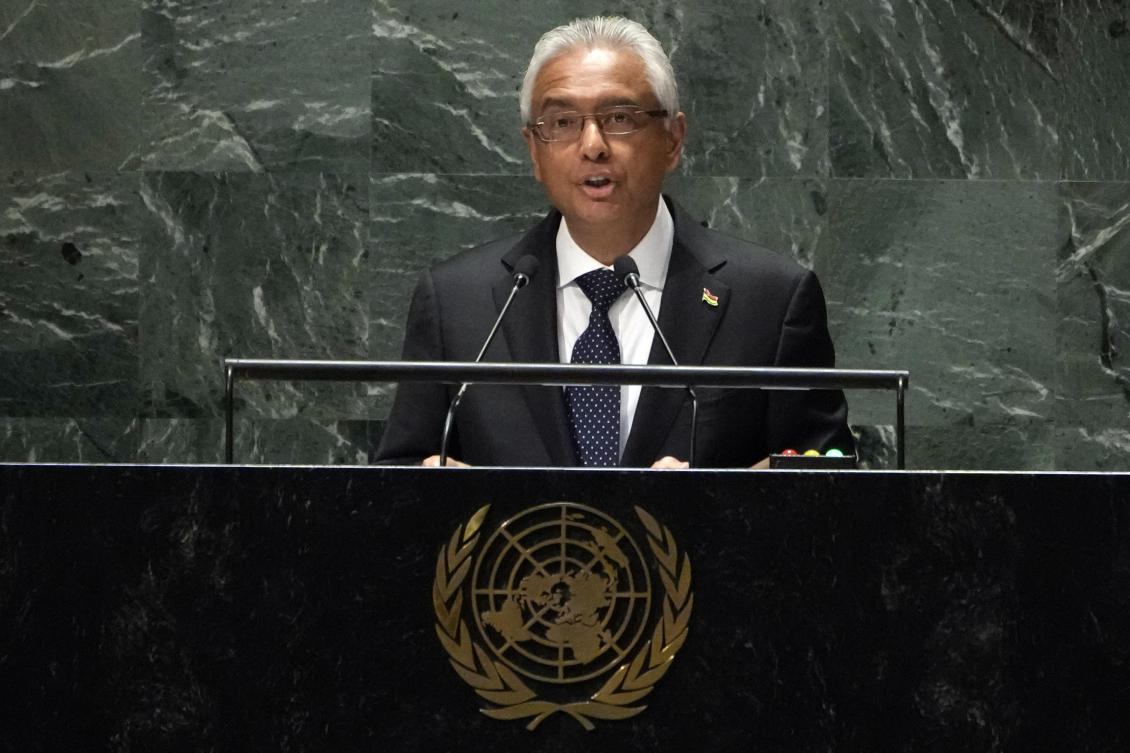 Mauritius Prime Minister Pravind Kumar Jugnauth addresses the 78th session of the United Nations General Assembly, Friday, Sept. 22, 2023. (AP)