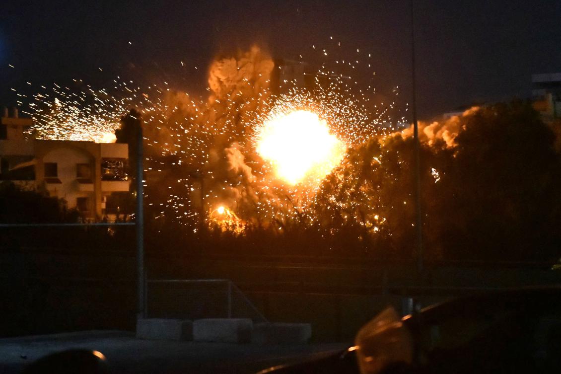 A ball of fire erupts at the site of an Israeli airstrike that targeted Beirut’s southern suburbs on November 22, 2024, amid the ongoing war between Israel and Hezbollah. (AFP)