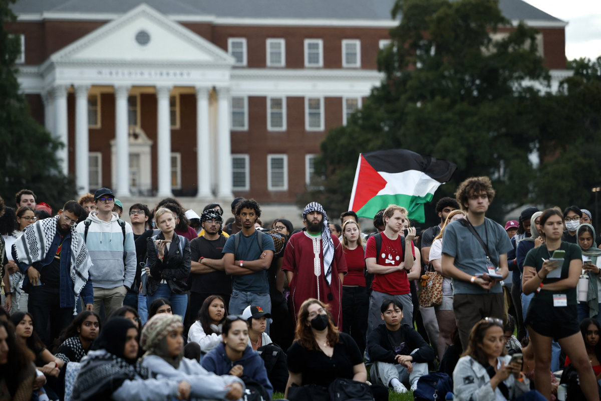 Activists protest against the Gaza war on Oct. 7, 2024 at the University of Maryland. (Getty Images via AFP)