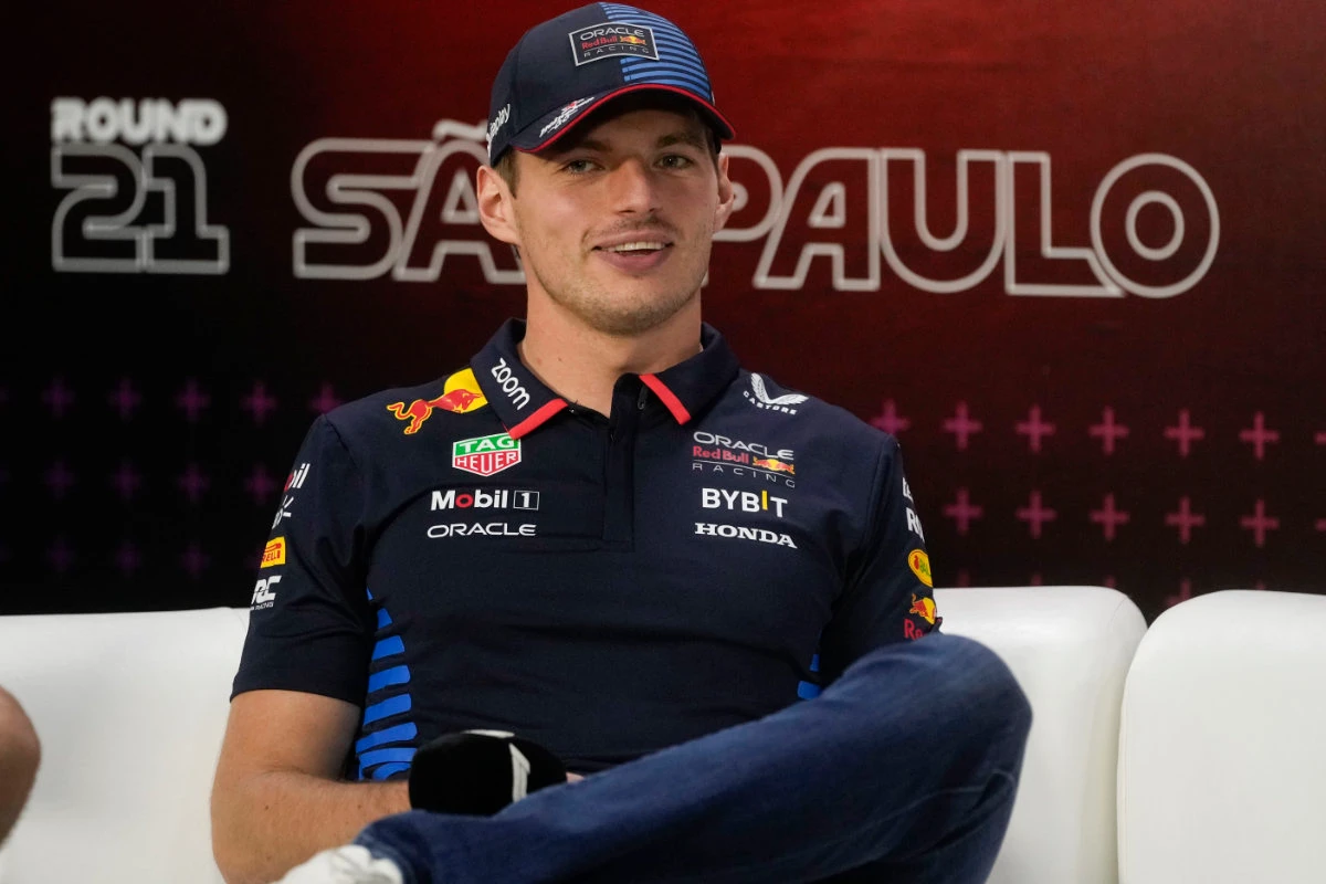 Red Bull driver Max Verstappen, of the Netherlands, attends a press conference ahead of the Brazilian Formula One Grand Prix at the Interlagos race track in Sao Paulo, Brazil, on Thursday. (AP)