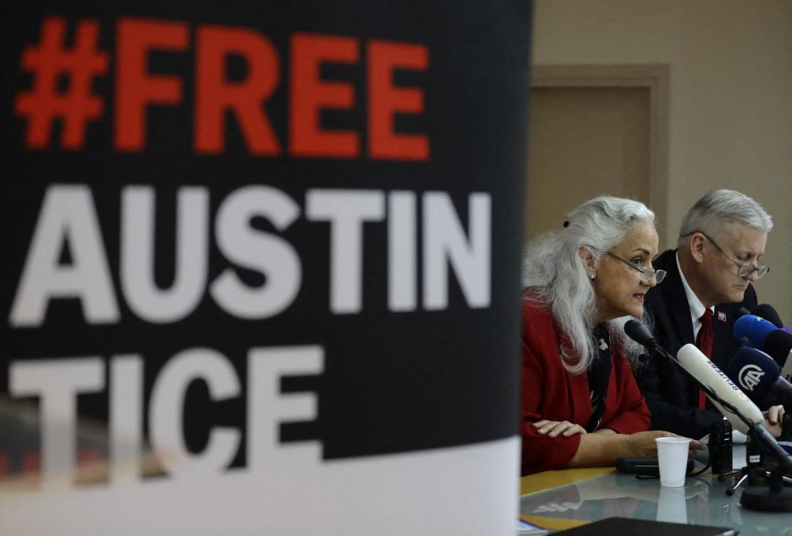 Marc and Debra Tice, the parents of US journalist Austin Tice, who was abducted in Syria more than six years ago, give a press conference in the Lebanese capital Beirut on December 4, 2018. (File/AFP)