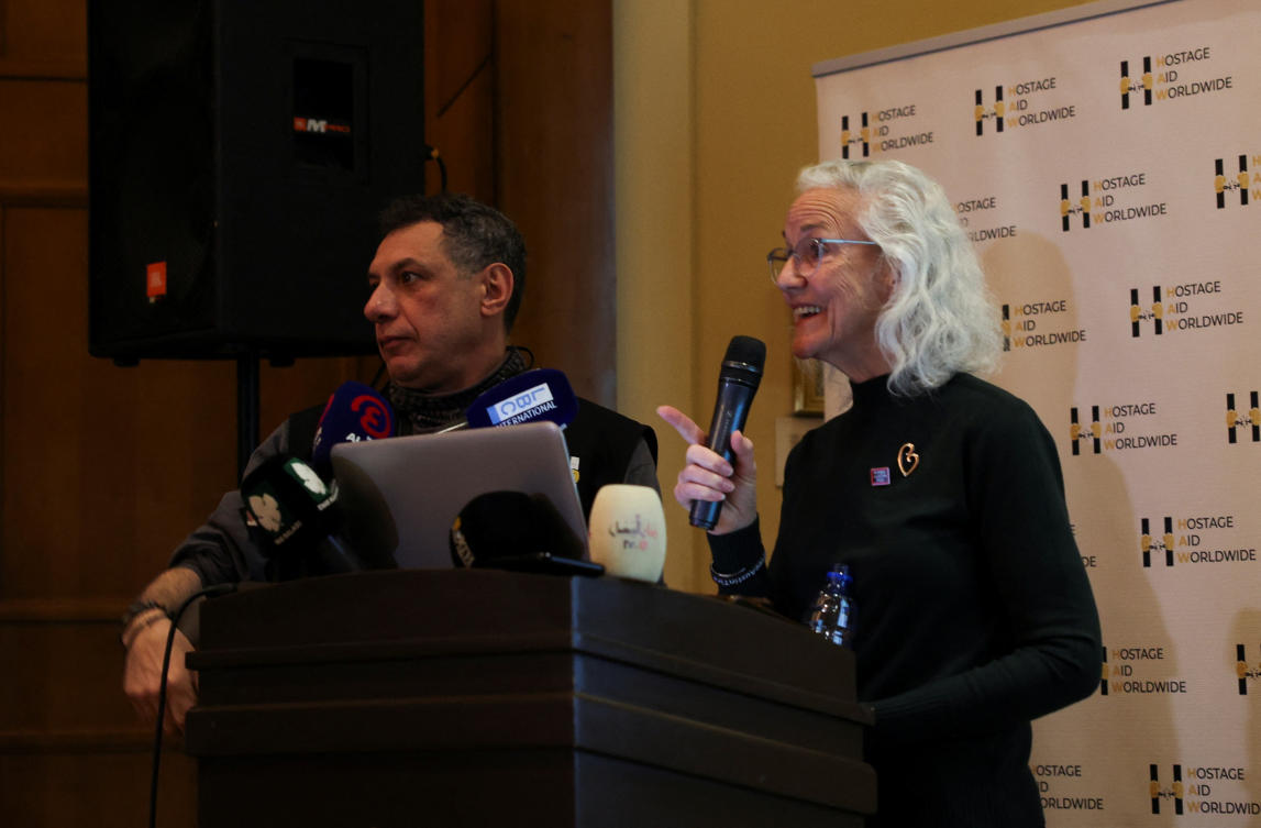 Debra Tice, mother of journalist Austin Tice attends a press conference in Damascus, Syria January 20, 2025. (Reuters)