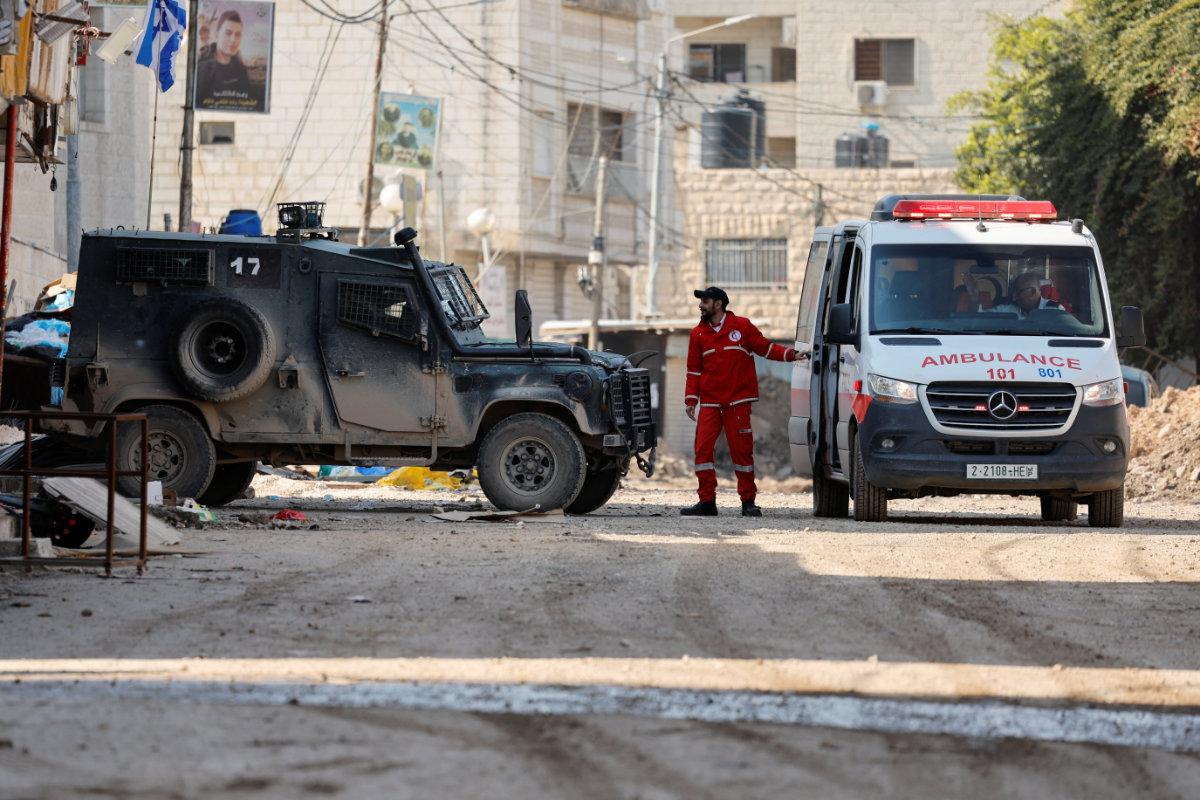 An Israeli military vehicle is seen in Jenin, in the Israeli-occupied West Bank, on Jan. 29, 2025. (REUTERS)