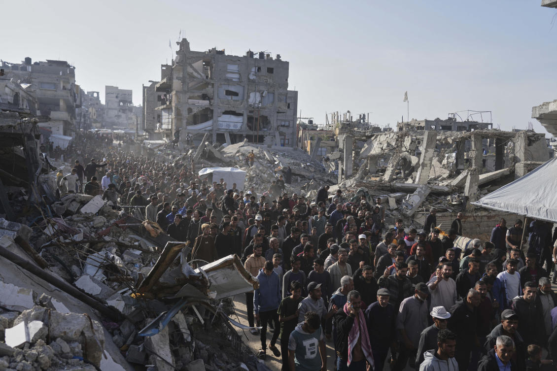 Palestinians attend an anti-war protest and against Hamas in a rare show of public anger against the militant group that rules the territory, in Beit Lahiya, northern Gaza Strip. (AP)
