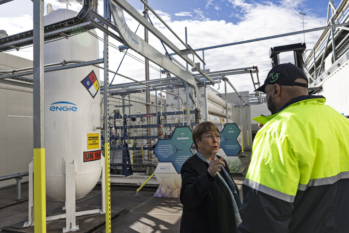 Chile's ex-president Michelle Bachelet visits the country's green hydrogen production plant in Santiago on Aug. 10, 2023. (AFP)