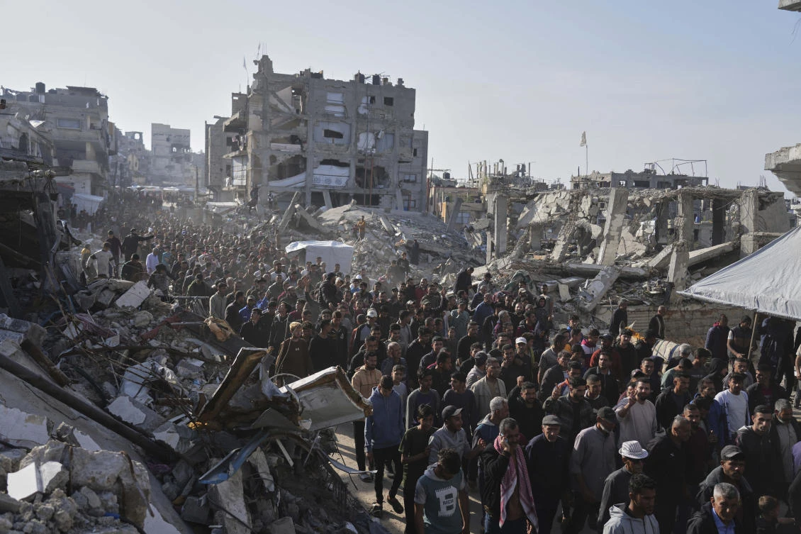 Palestinians attend an anti-war protest and against Hamas in a rare show of public anger against the militant group that rules the territory, in Beit Lahiya, northern Gaza Strip. (AP)