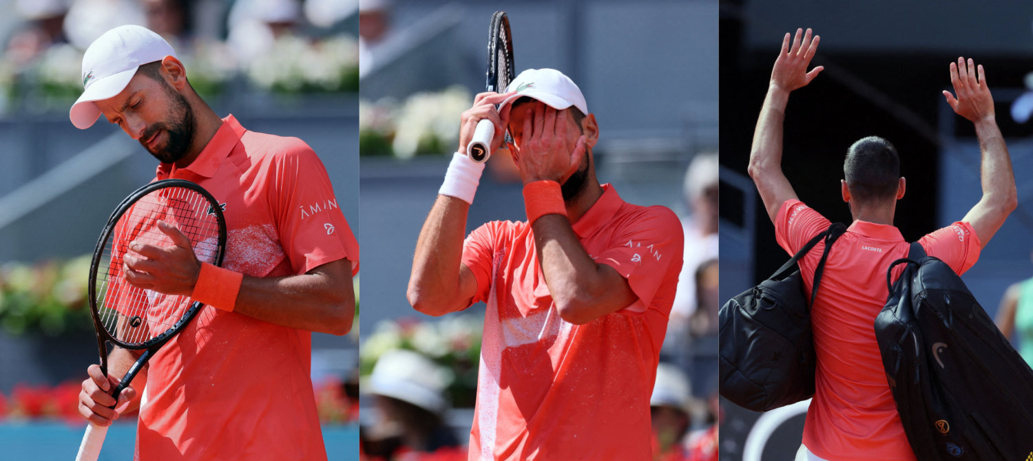 Images of tennis champ Novak Djokovic plays during his match against Italy's Matteo Arnaldi in the 2025 ATP Tour Madrid Open tennis tournament at the Caja Magica in Madrid on April 26, 2025. (AFP photos)