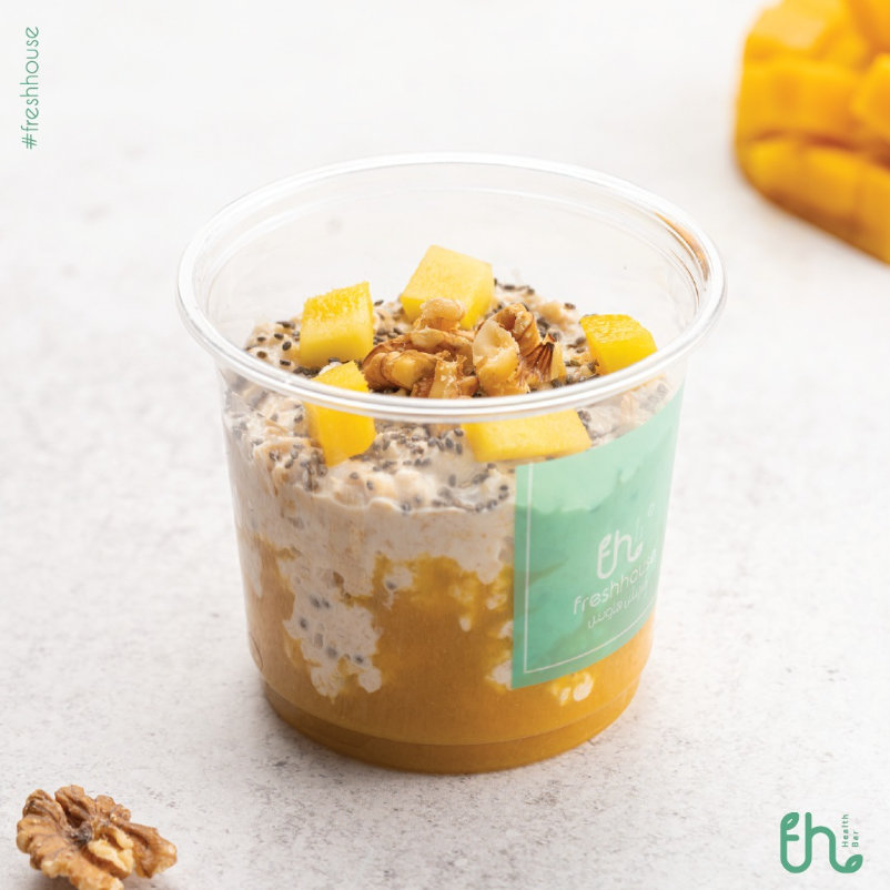 Mango Overnight Oats at FreshHouse. (@freshhouse.ksa on Instagram)