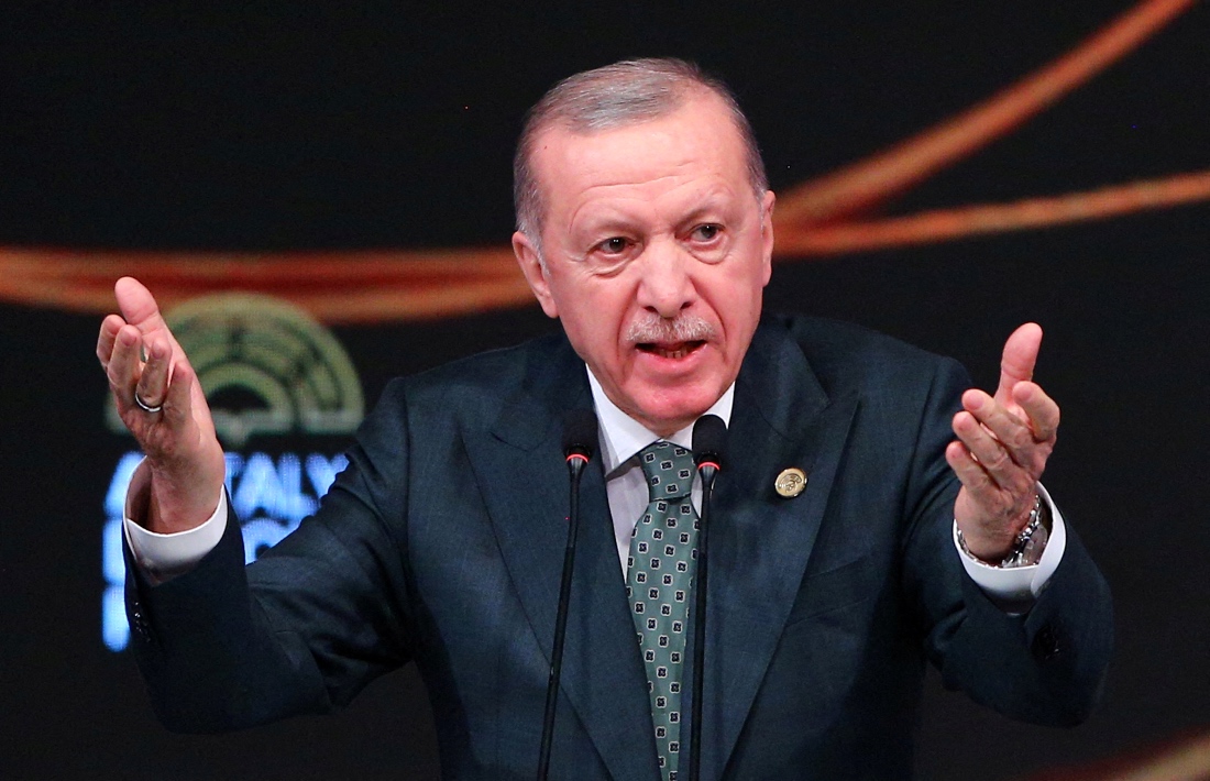 Turkish president Tayyip Erdogan speaking at Antalya Diplomacy Forum in Turkiye. (Reuters)