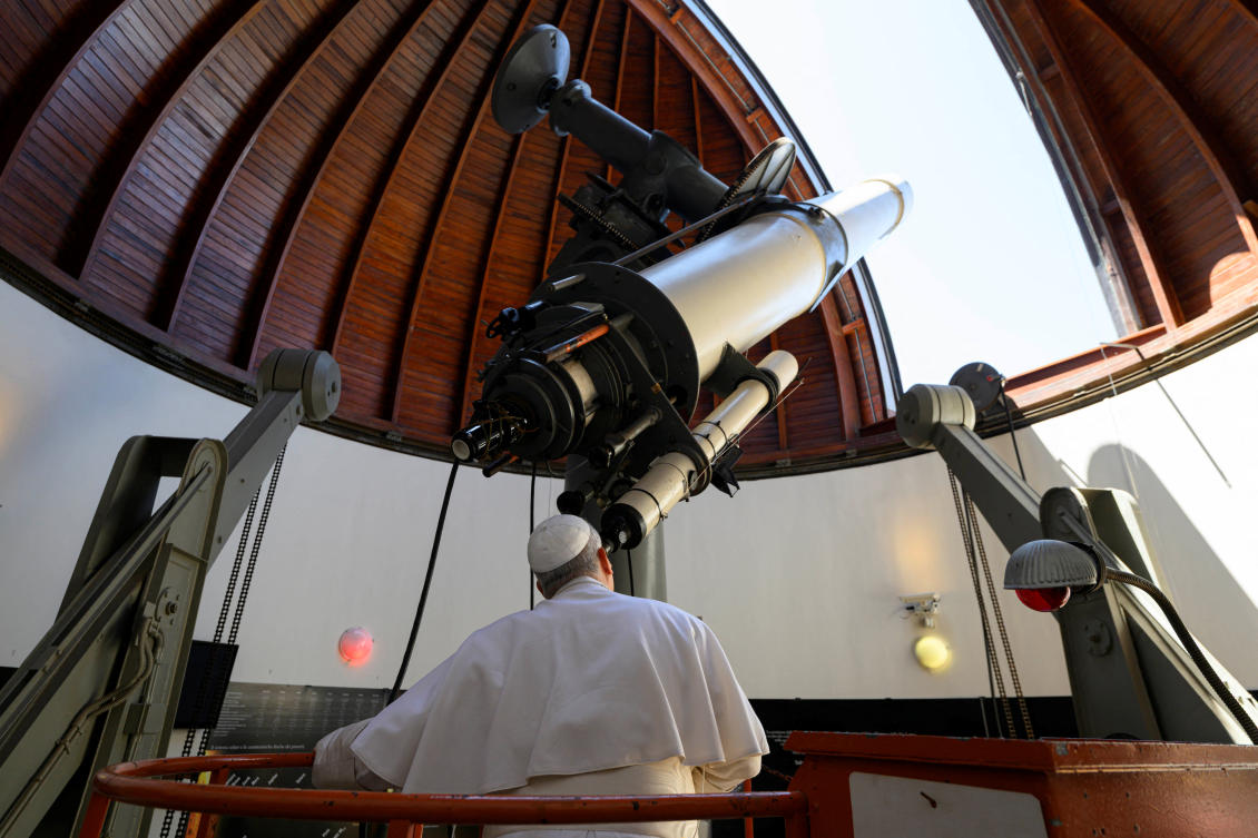 Pope Leo XIV visits the Vatican Observatory, to mark the anniversary of the 1969 moon landing, at Castel Gandolfo in Italy on July 20, 2025. (Vatican Media via Reuters)