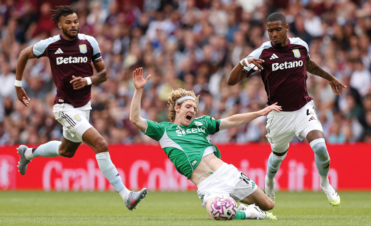 Ezri Konsa was sent off for a foul on Anthony Gordon midway through the second half on Saturday. But Newcastle were unable to take advantage. (Reuters)