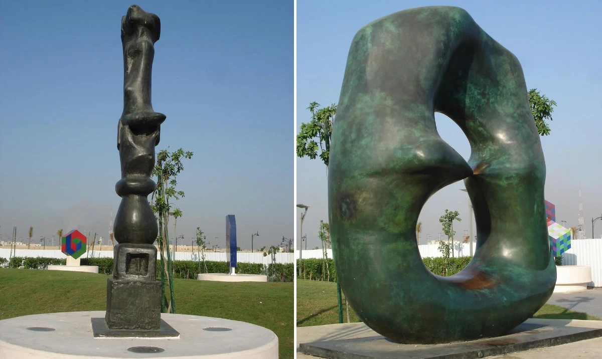 Two of the monumental sculptures by Henry Moore installed along the Jeddah Corniche. (Facebook: Henry Moore Studios)