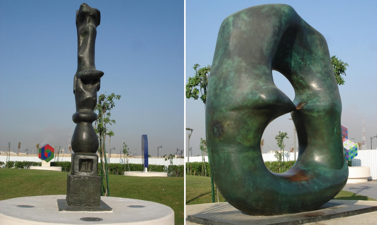 Two of the monumental sculptures by Henry Moore installed along the Jeddah Corniche. (Facebook: Henry Moore Studios)