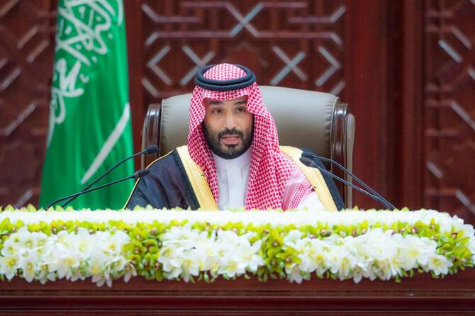 Saudi Arabia’s Crown Prince Mohammed bin Salman addresses the Shoura Council on Wednesday. (SPA)