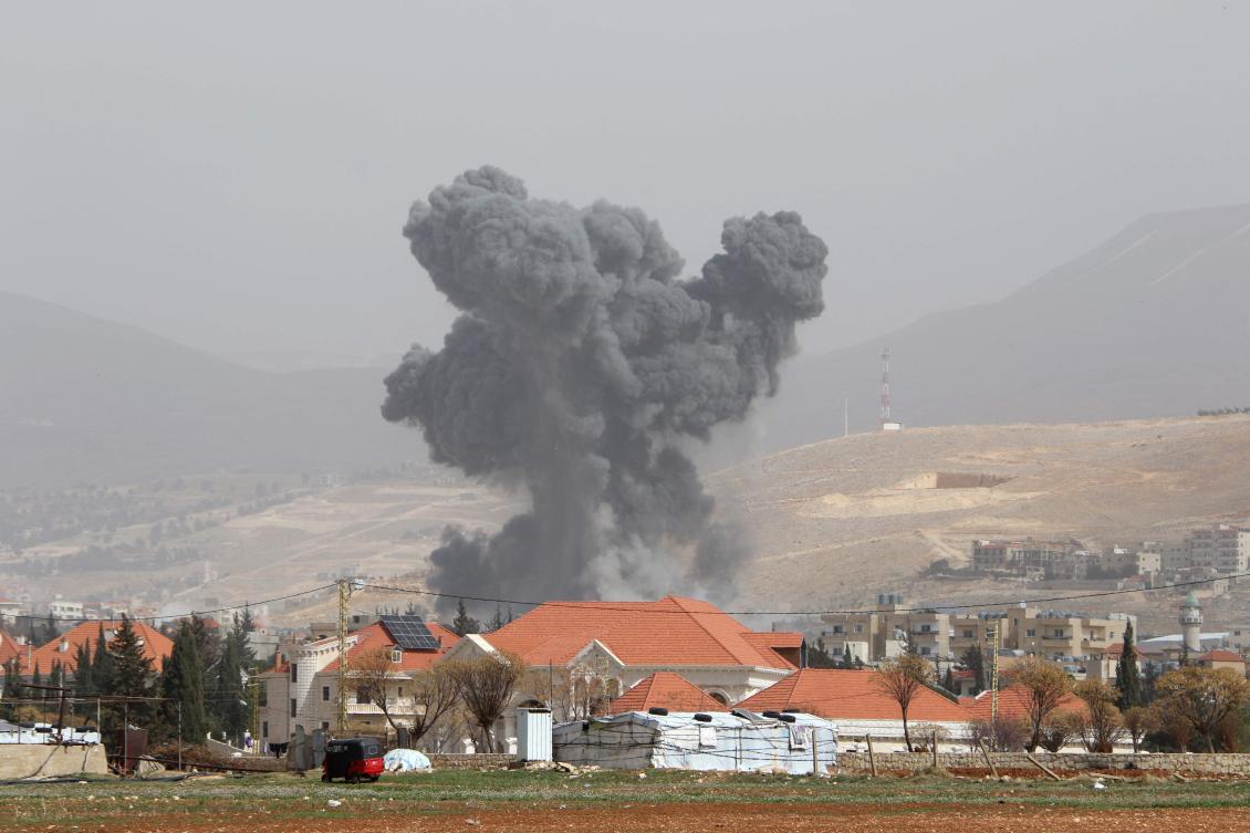 Smoke rises from the site of an Israeli air strike that targeted the village of Douris in the Bekaa valley on Mar. 12, 2026. (AFP)