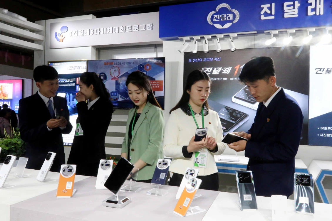 Above, people attend the 24th Pyongyang Spring International Trade Fair at the Central Youth Hall in Pyongyang on May 4, 2026. (AP)