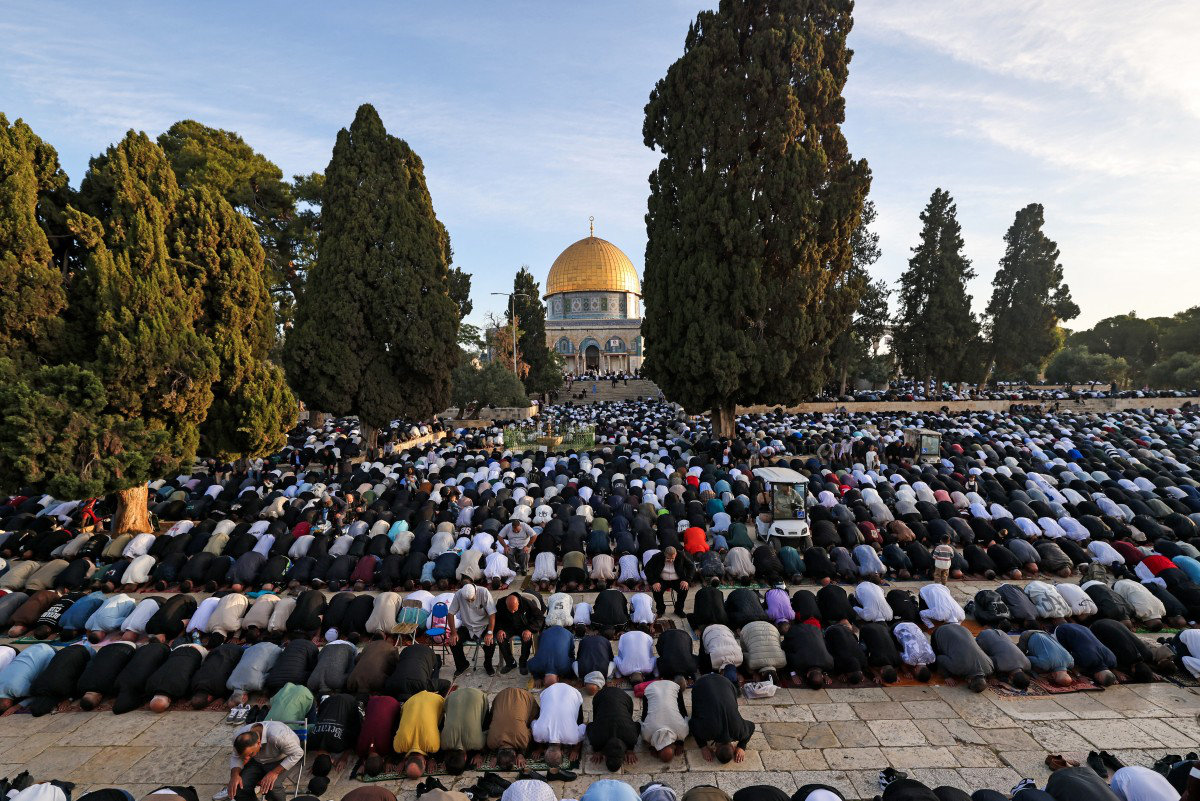 Muslims perform a special morning prayerat the Al-Aqsa mosques compound in Jerusalem on May 27, 2026. (AFP)