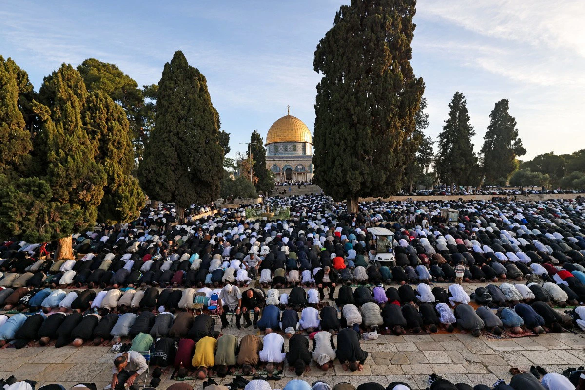 Muslims perform a special morning prayerat the Al-Aqsa mosques compound in Jerusalem on May 27, 2026. (AFP)
