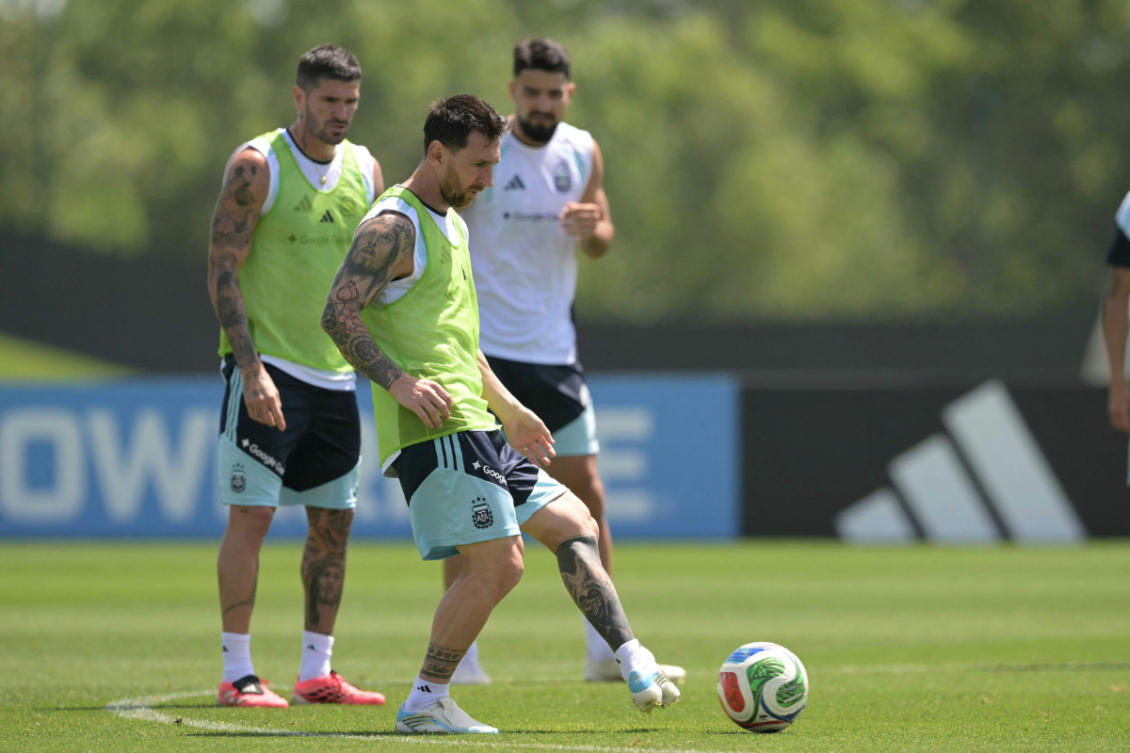 Argentina's forward Lionel Messi takes part in a training session as part of the 2026 World Cup football tournament at the Sporting KC Training Center in Kansas City on June 30, 2026. ( AFP)