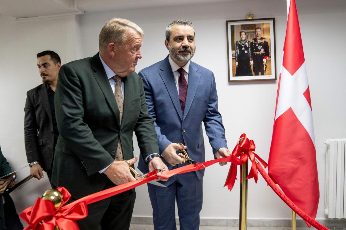 Danish Foreign Minister Lars Loekke Rasmussen (C-L) and Syria’s Foreign Minister Asaad Al-Shaibani (C-R) attend the reopening of the Danish embassy in Damascus on August 31, 2026. (AFP)