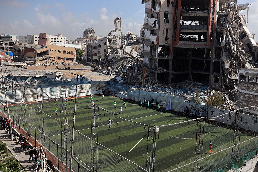 The scrapped photo showed players from Gaza Sports Club and Egypt’s Al-Ahly competing in a football match in the Gaza Strip. (Getty Images)