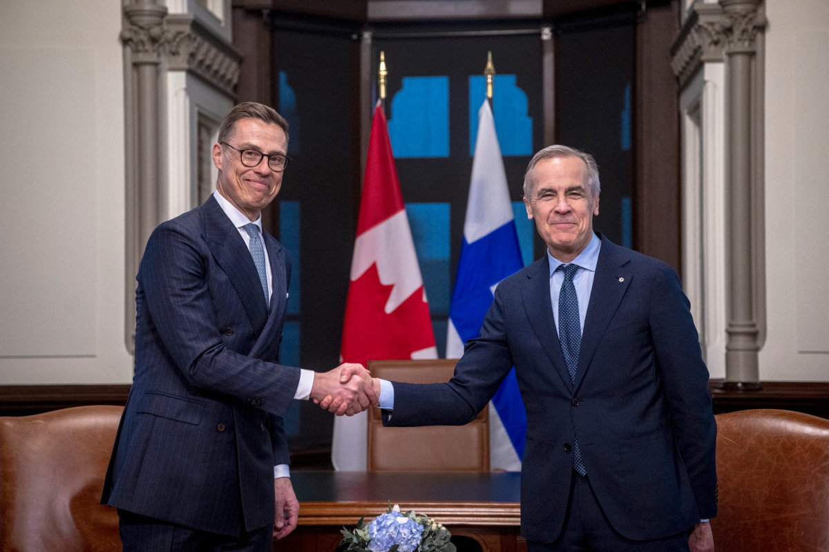 Canadian PM Mark Carney (R) meets with Finland's President Alexander Stubb in Ottawa, Canada on April 14, 2026. (AFP)