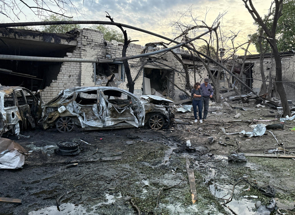 Residents walk at a site of a Russian missile strike in the town of Borispil, Ukraine on Sept. 1, 2026. (Reuters)
