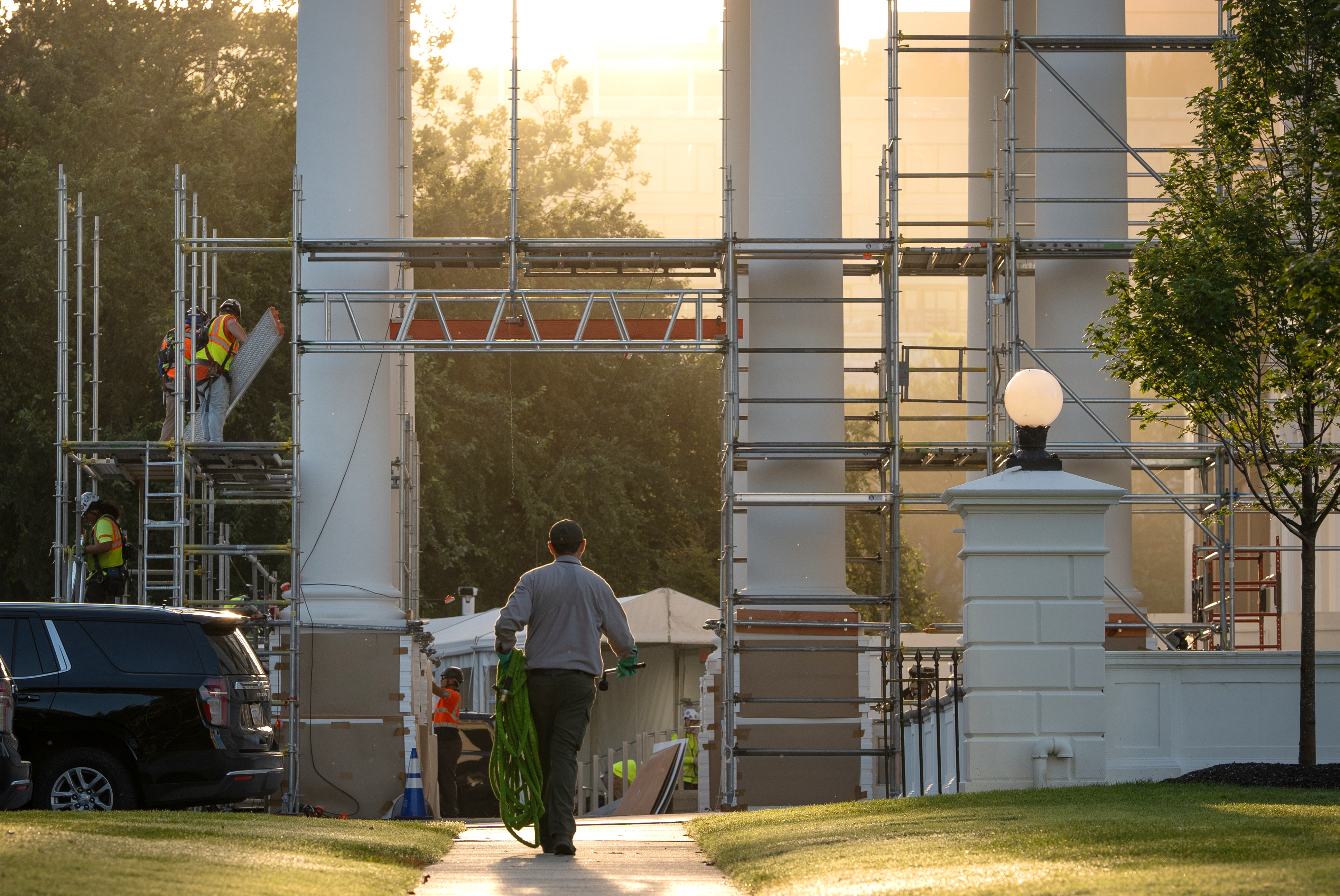 Trump’s White House North Portico project nears completion with shroud and scaffolding removed
