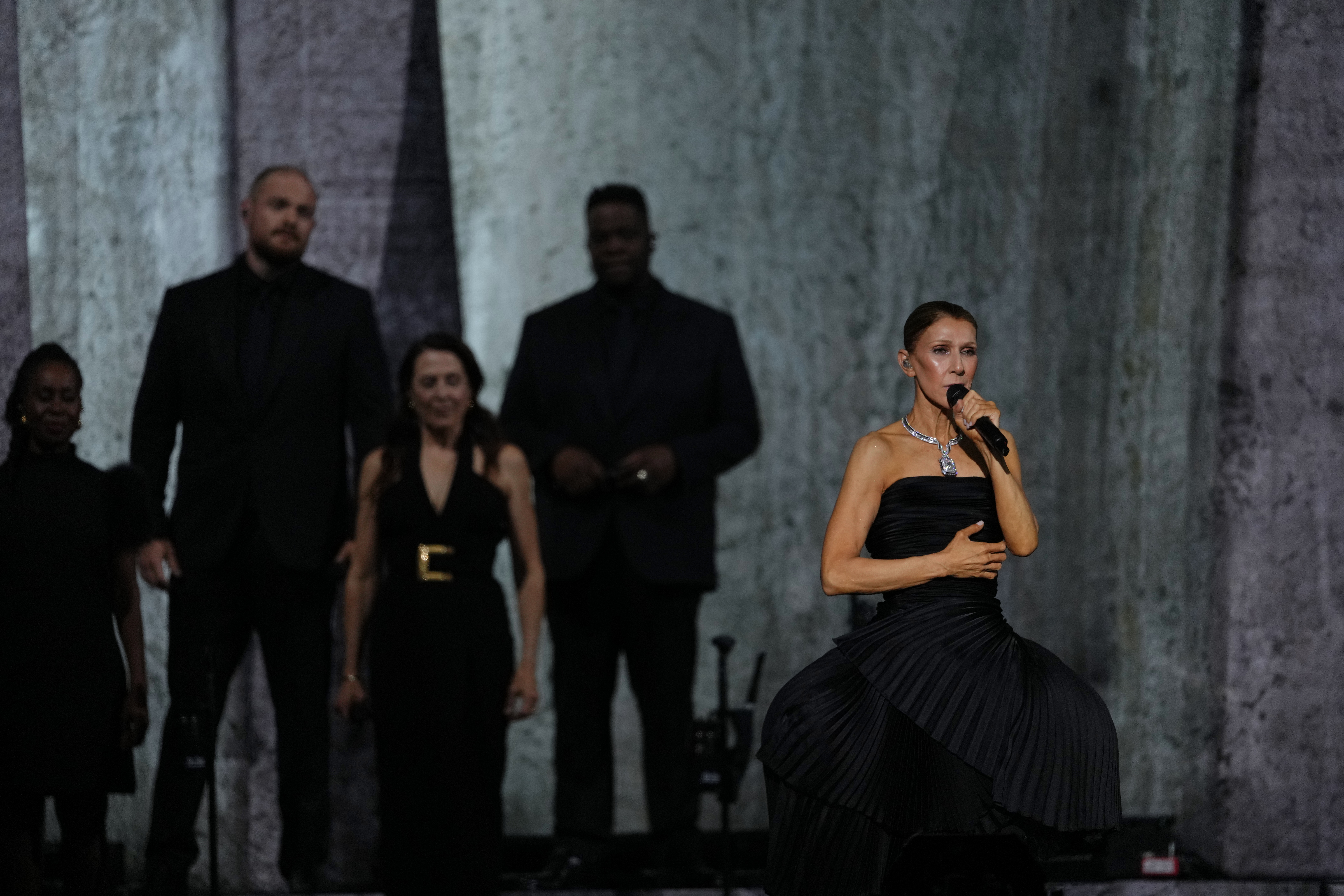 Singer Celine Dion performs during the opening concert of her "Celine Dion Paris 2026" residency at the Plenitude Arena in Nanterre, France, outside Paris. (AP)