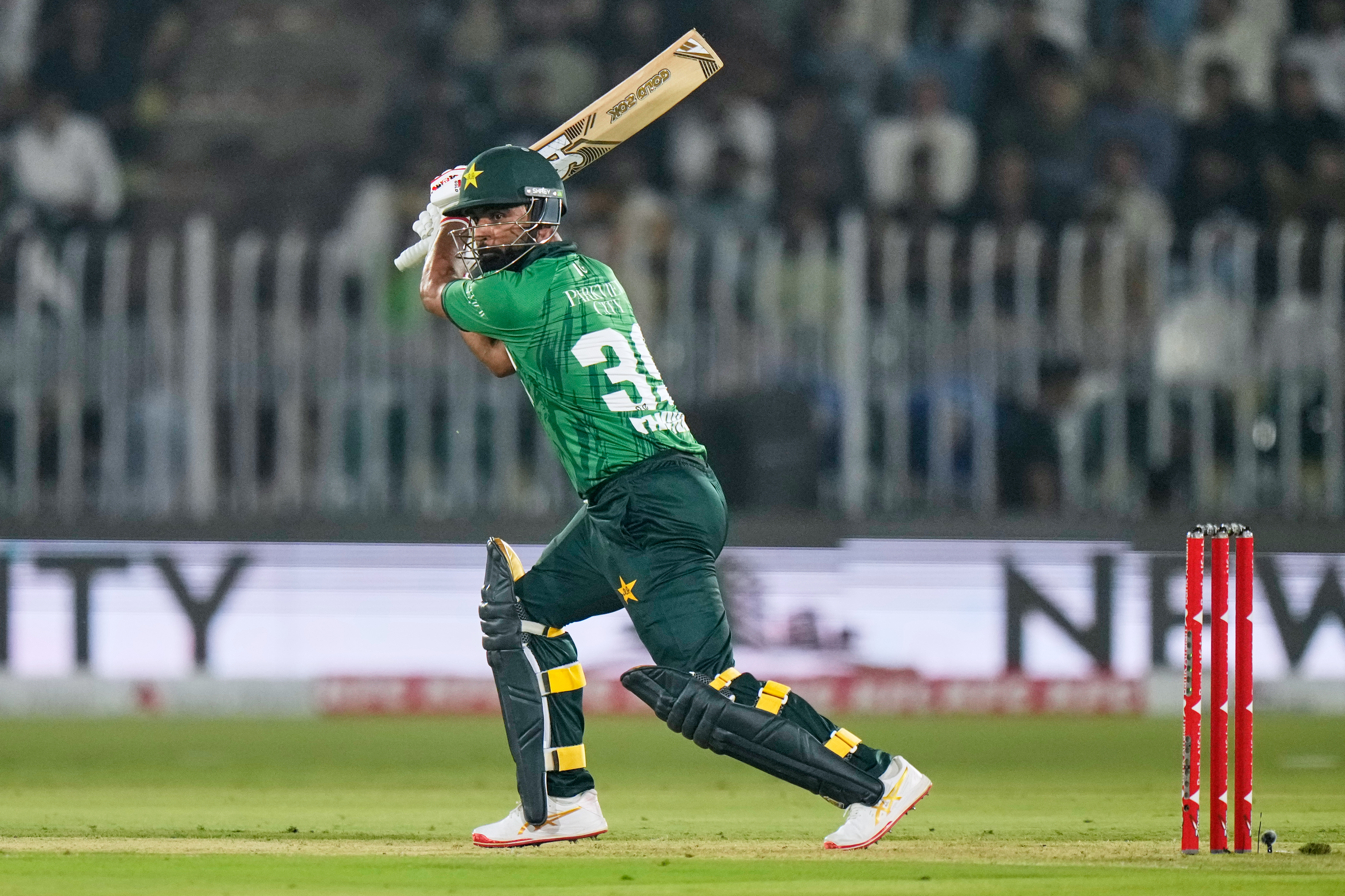 Pakistan’s Fakhar Zaman bats during the first T20 cricket match between Pakistan and Sri Lanka, in Rawalpindi, Pakistan, on October 9, 2026. (AP)