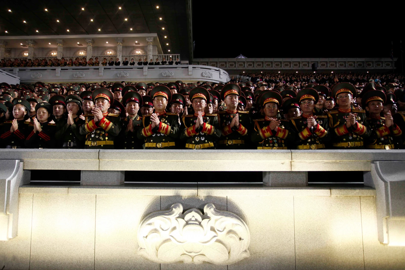 North Korean officers gather on the occasion of the 78th founding anniversary of the country at Kim Il Sung Square in Pyongyang, North Korea Tuesday, Sept. 8, 2026. (AP Photo/Cha Song Ho)
