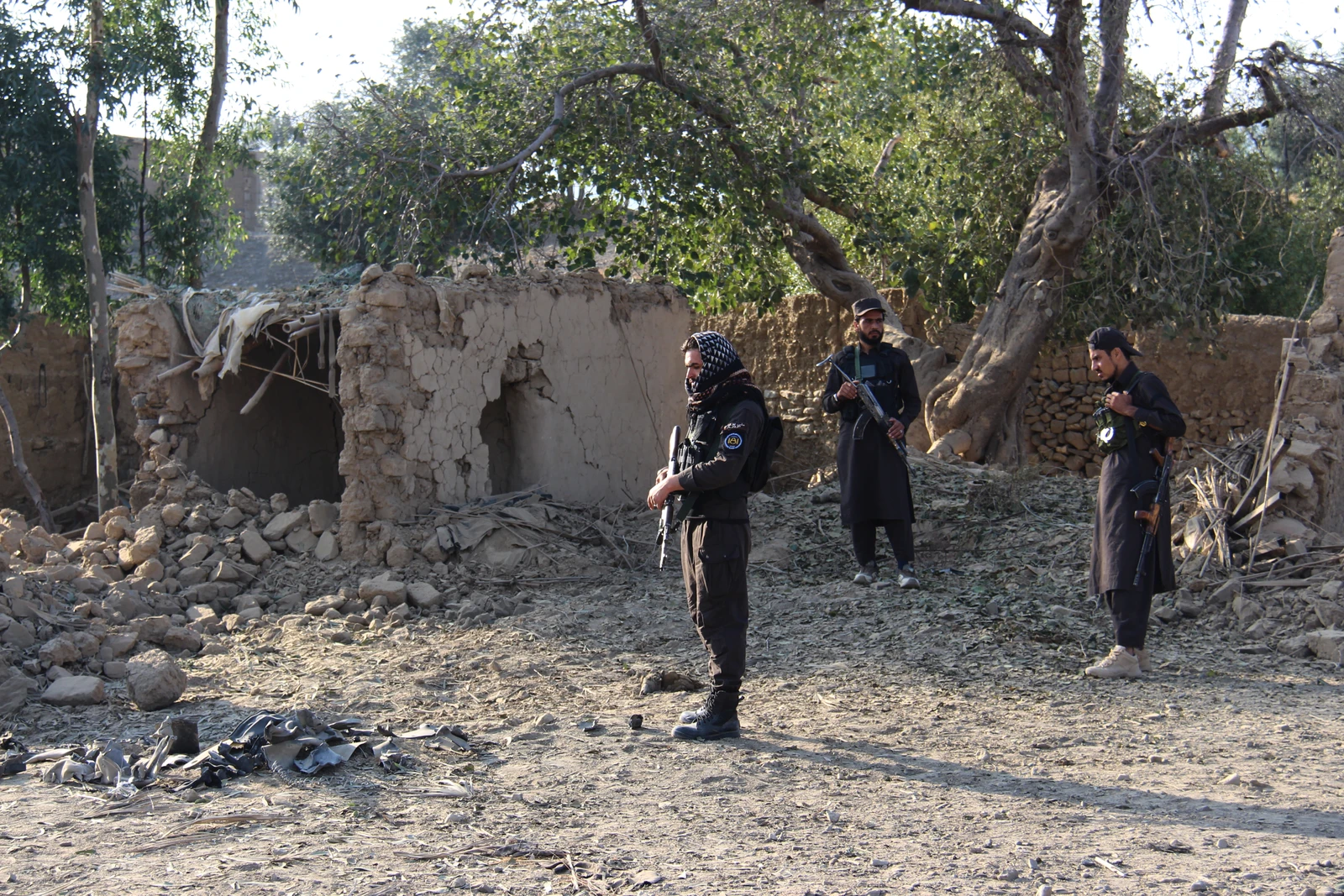 Taliban security officers inspect the scene of what Taliban officials said were Pakistani airstrikes in Khost province, Afghanistan, Thursday, Sept. 24, 2026. (AP)