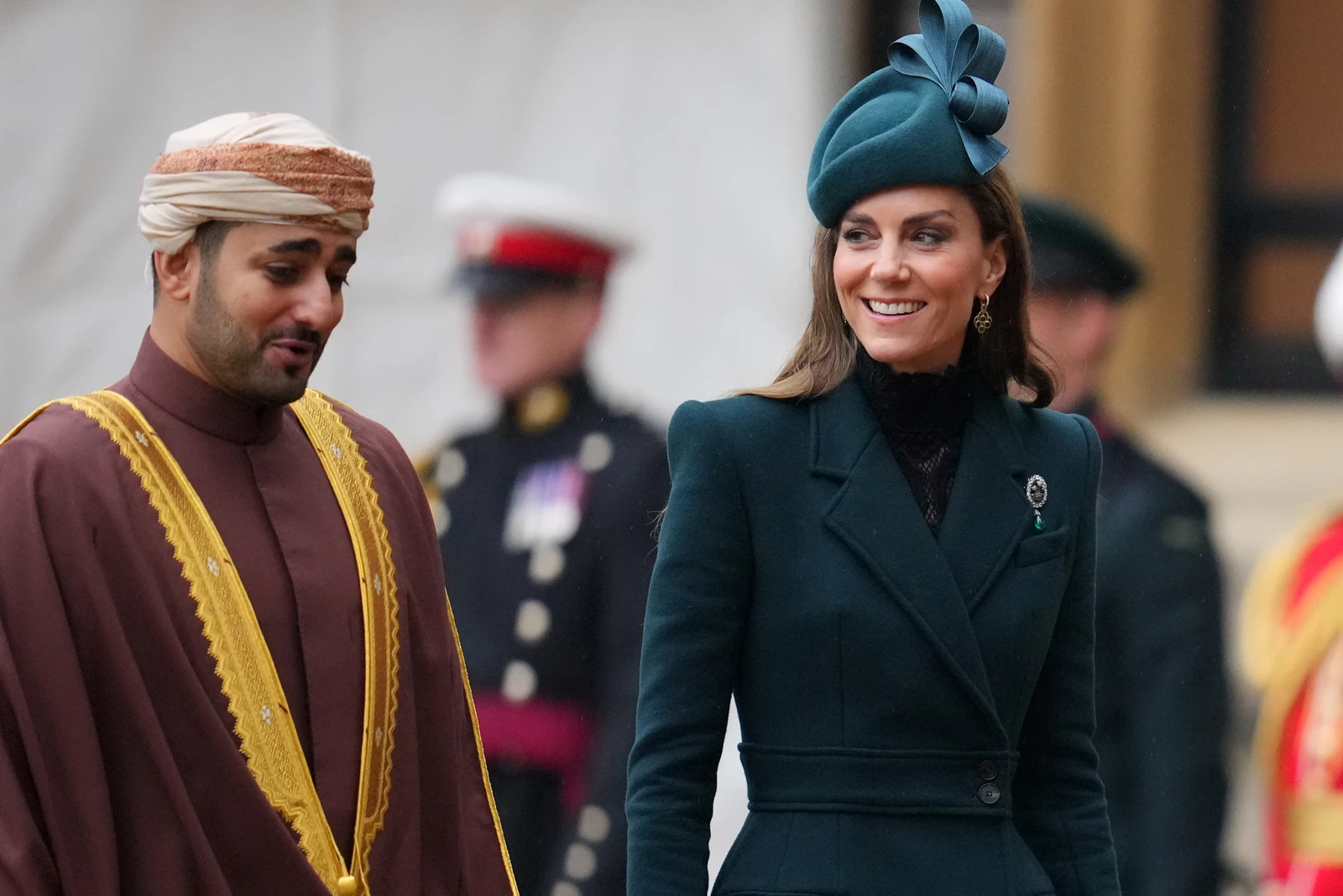 Britain's Kate leaves after the Sultan of Oman, Haitham bin Tarik, and Britain's King Charles III reviewed the Guard of Honour at Windsor Castle in Windsor, England, Tuesday, Oct. 20, 2026.(AP)